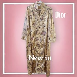 Dior Vintage Gold Floral Print Silky Zip Robe